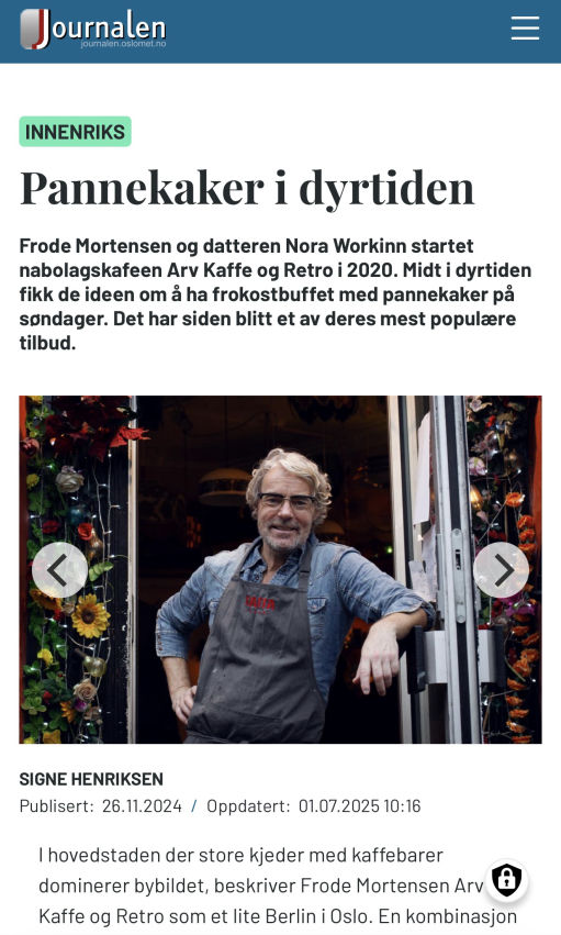 Arv Vin & Vaffel omtale i NRK