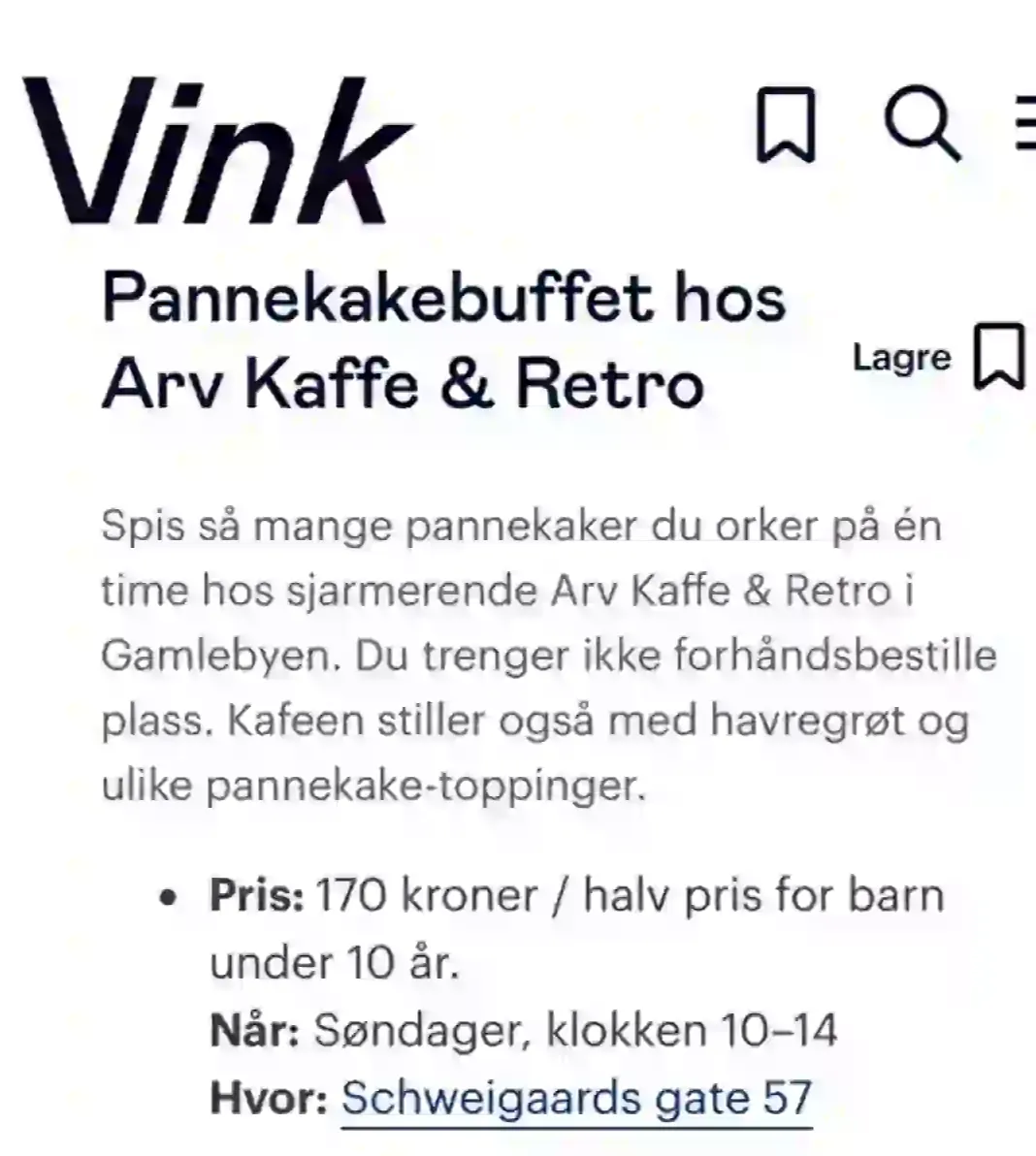 Arv Vin & Vaffel omtale i Vink
